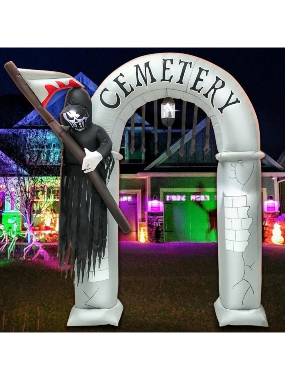 8FT LED Lighted Halloween Inflatable Archway - Spooky Grim Reaper Yard Decor